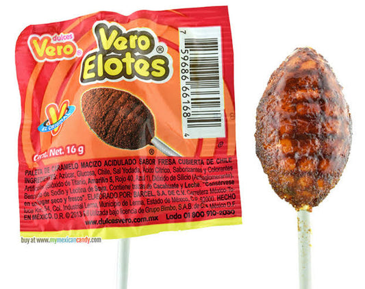 Vero Elotes lollipop (strawberry coated with mild chili powder) BB 06Aug2025)