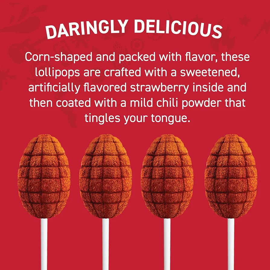 Vero Elotes lollipop (strawberry coated with mild chili powder) BB 06Aug2025)